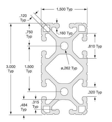 1530-Lite T-slot Extrusion - Custom Length